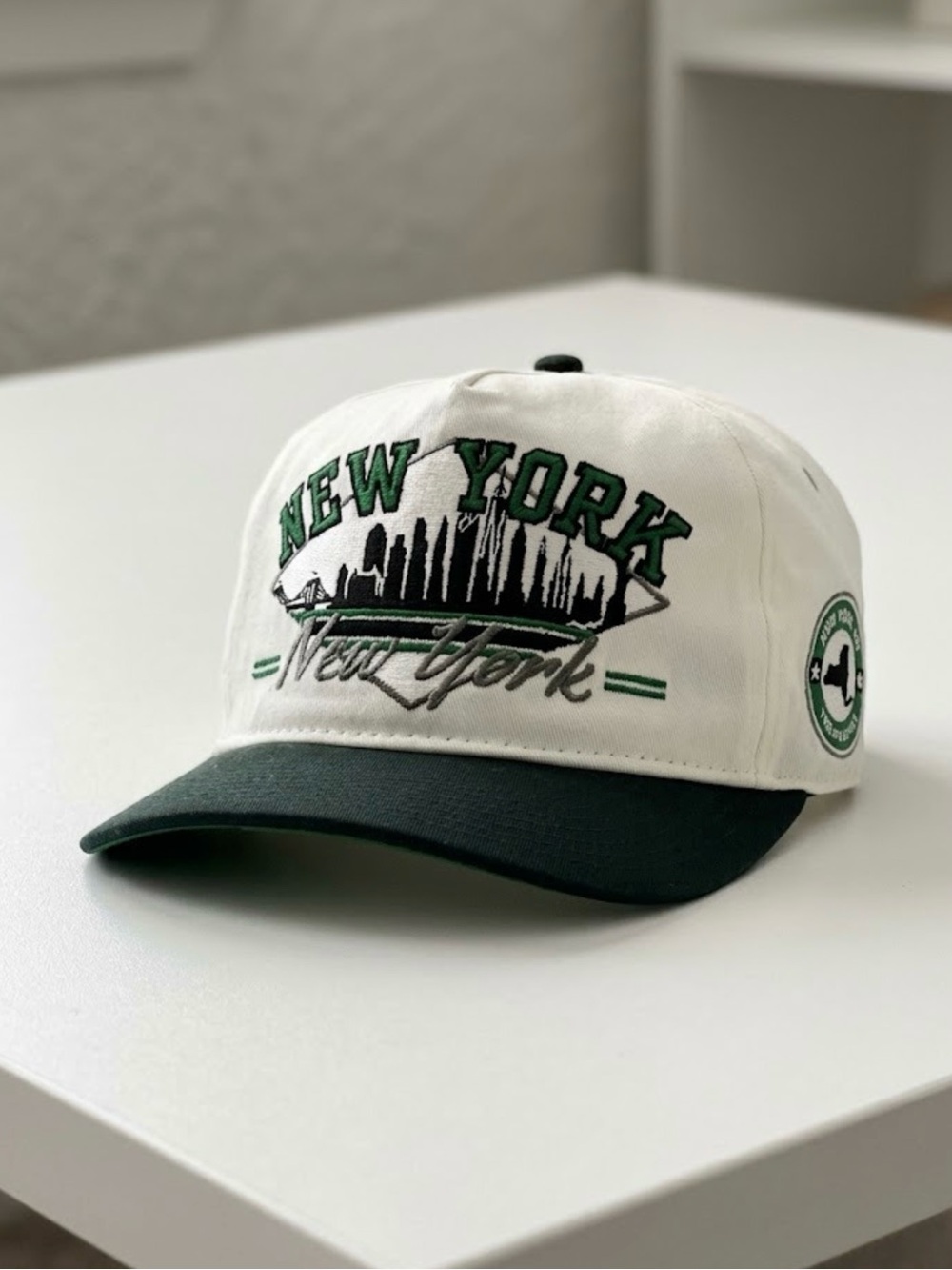 New York City Skyline Side Patch Green Embroidered Mens basket ball Hat